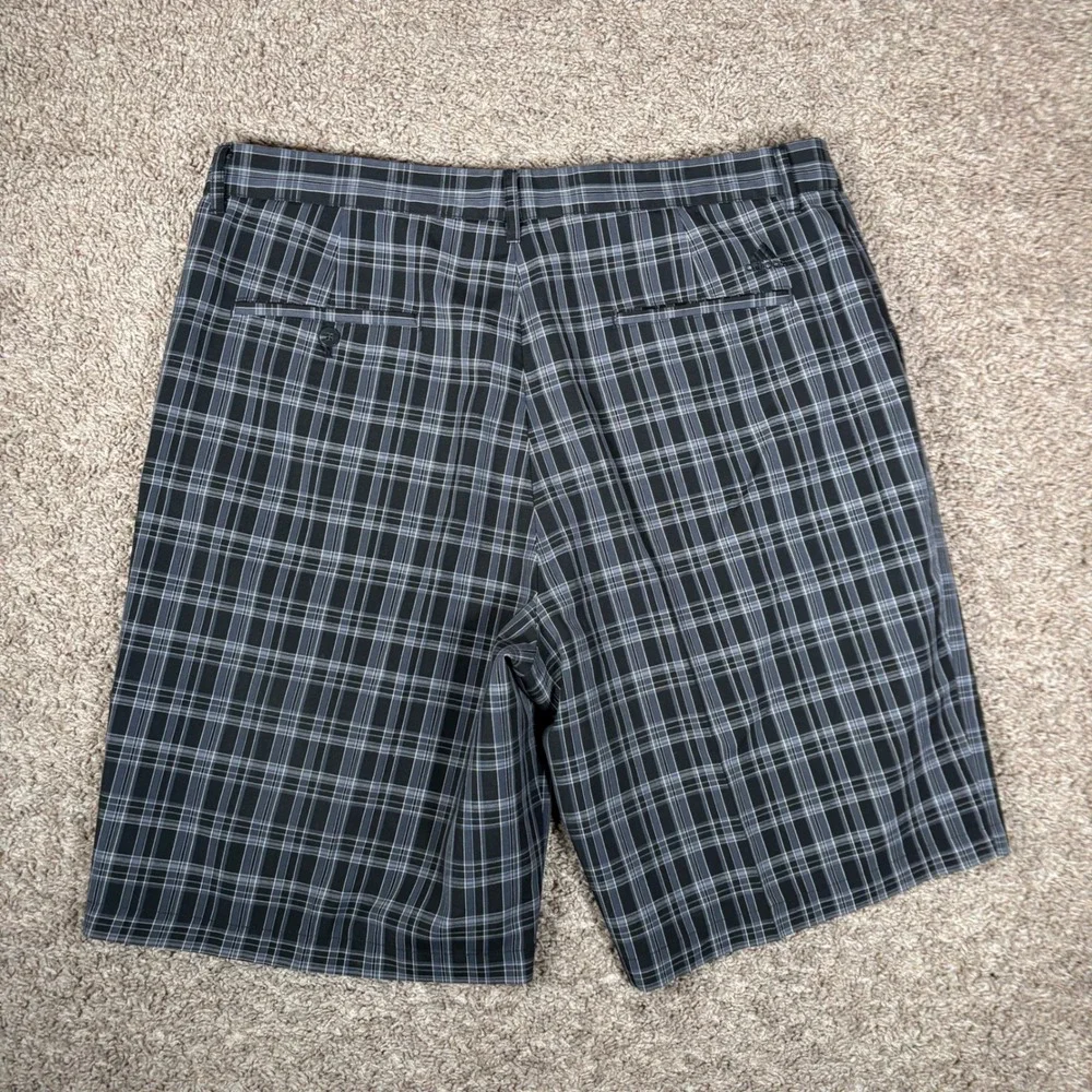 Adidas Golf Shorts Mens 38 Black Grey Plaid Flat Front Performance Check